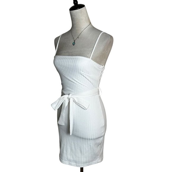 Saints + Secrets White Ribbed Knit Mini Dress Small | Graduation Bachelorette - Picture 4 of 8
